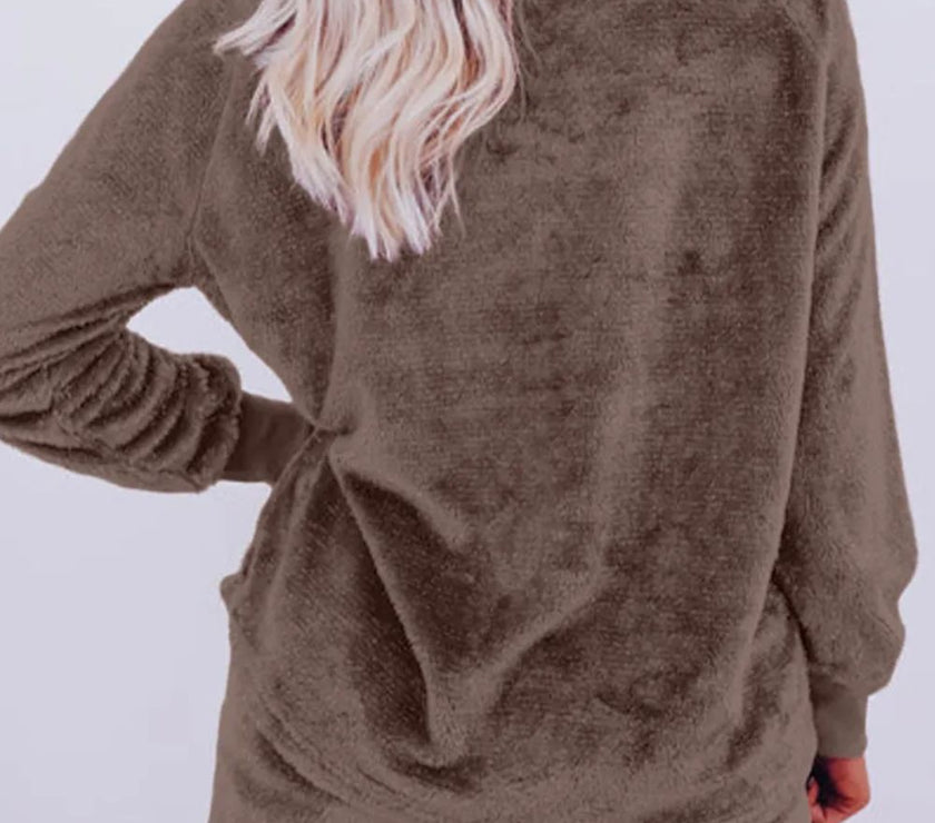 Round Neck Long Sleeve Top and Shorts Lounge Set