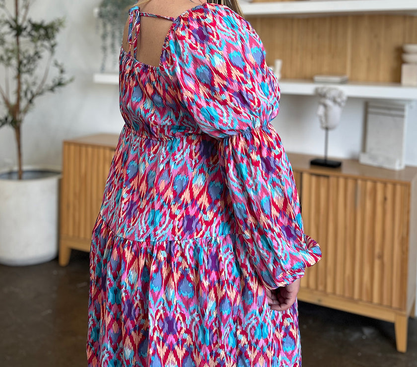 Double Take Full Size Printed Long Sleeve Dress