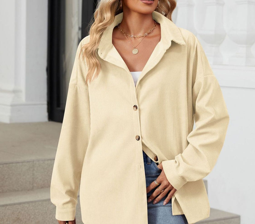 Collared Neck Long Sleeve Dropped Shoulder Shirt