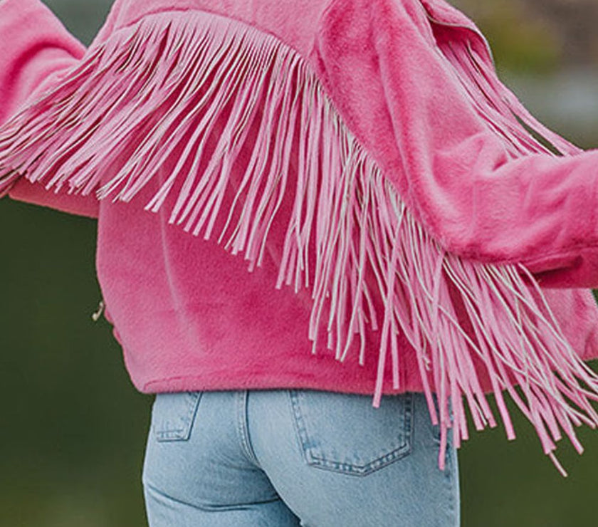 Fringed Zip Up Fleece Jacket