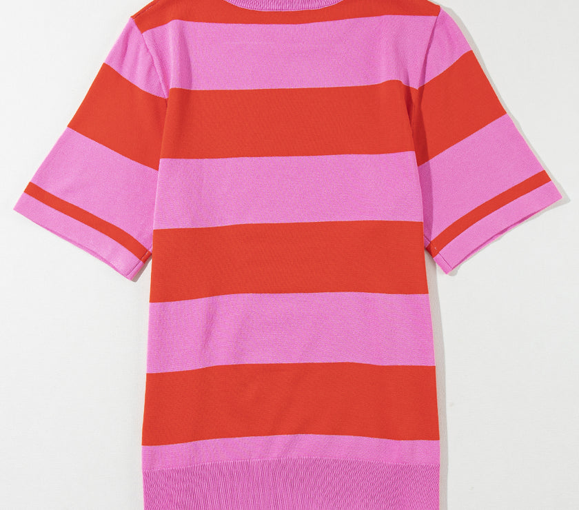 Color Block Round Neck Half Sleeve Top