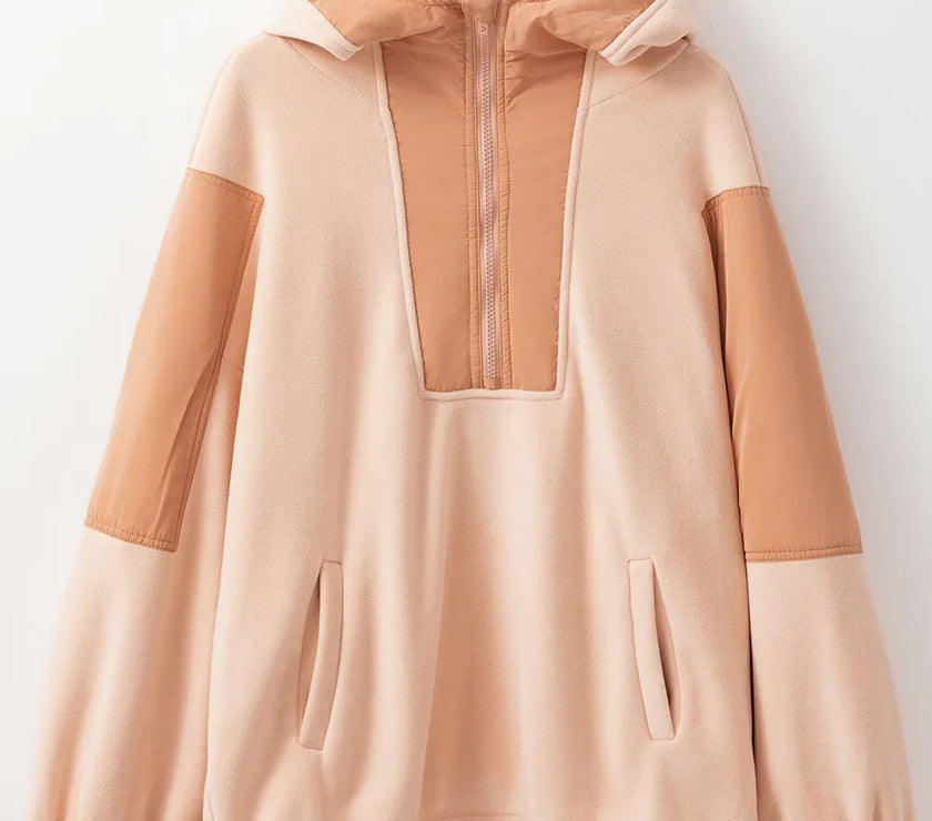 Color Block Half Zip Long Sleeve Hoodie