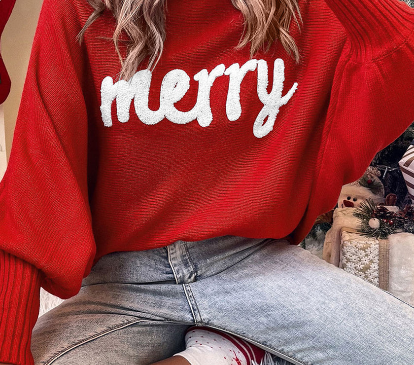 Double Take Full Size Merry Christmas Turtleneck Long Sleeve Sweater