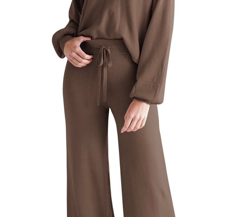 Round Neck Long Sleeve Top and Pants Set
