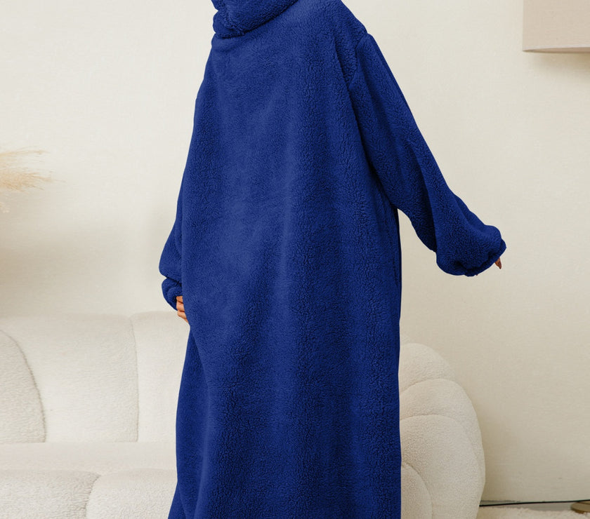 Pocketed Contrast Long Sleeve Hooded Lounge Dress