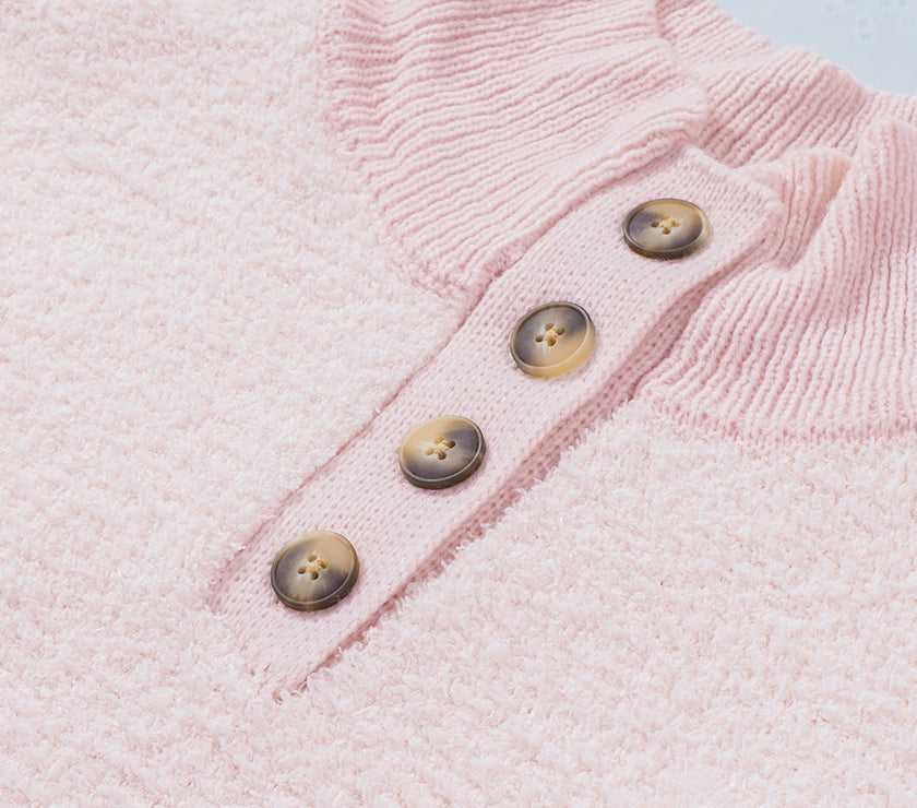 Button Detail Mock Neck Long Sleeve Sweater