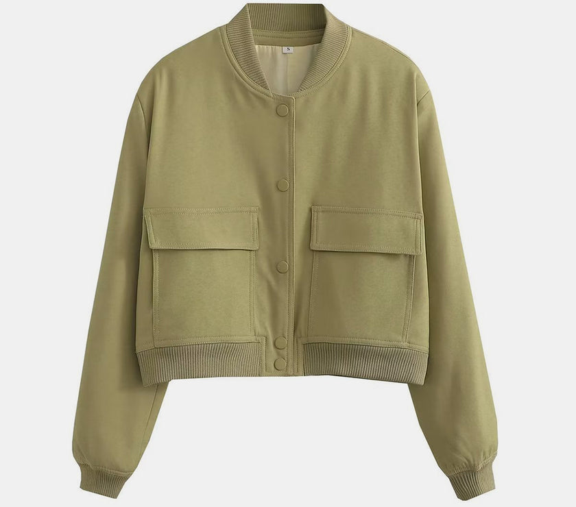 Pocketed Snap Down Baseball Collar Jacket