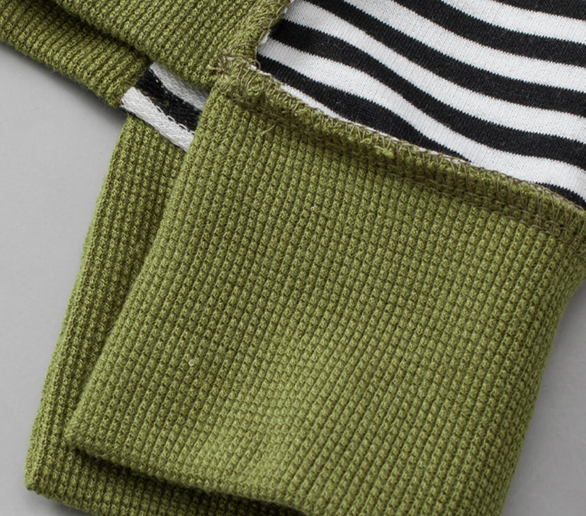 Striped Exposed Seam Half Button Sweatshirt