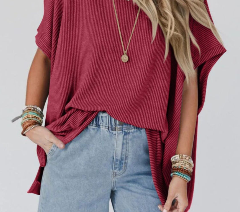 Lovelet Texture Round Neck Short Sleeve T-Shirt