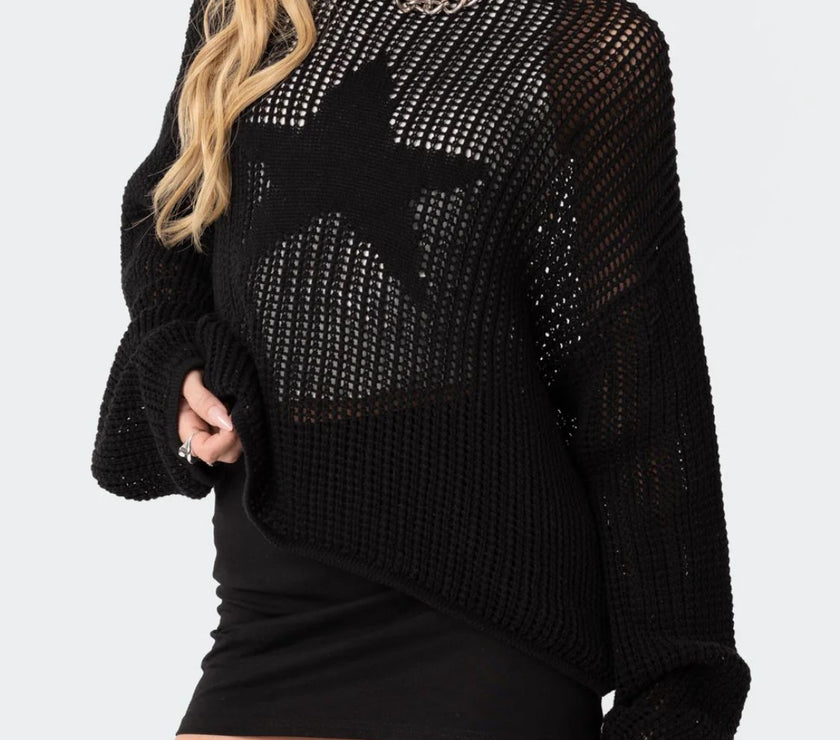 Star Round Neck Long Sleeve Knit Top