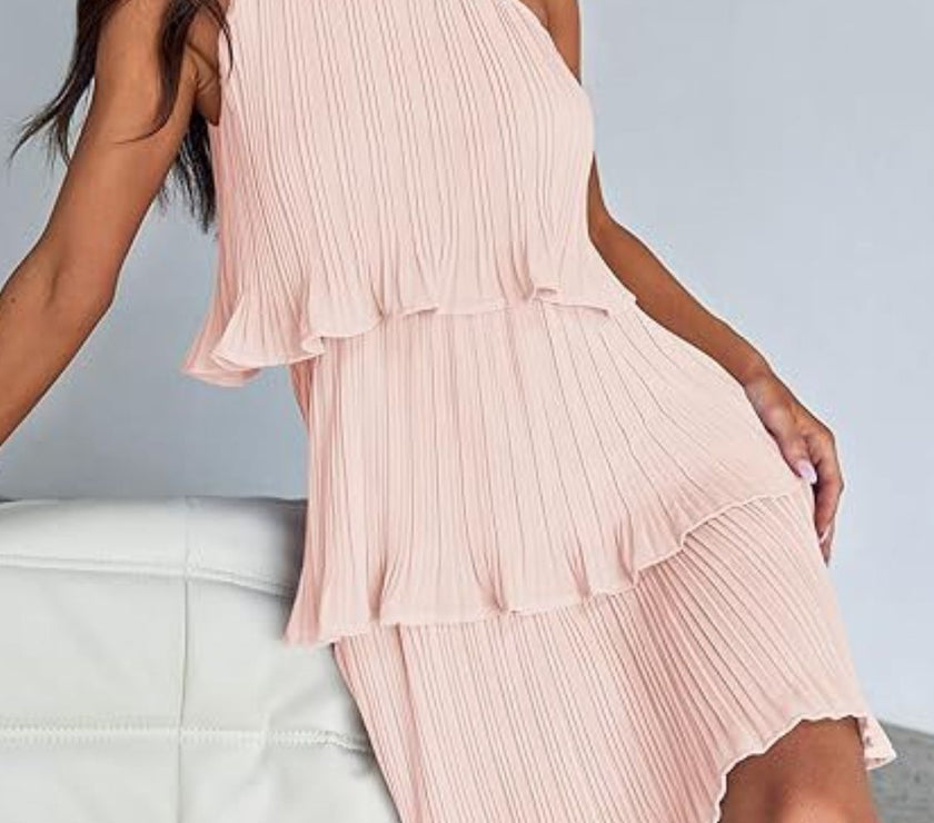 Layered Single Shoulder Mini Dress