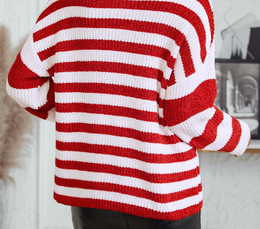 Striped Round Neck Long Sleeve Sweater