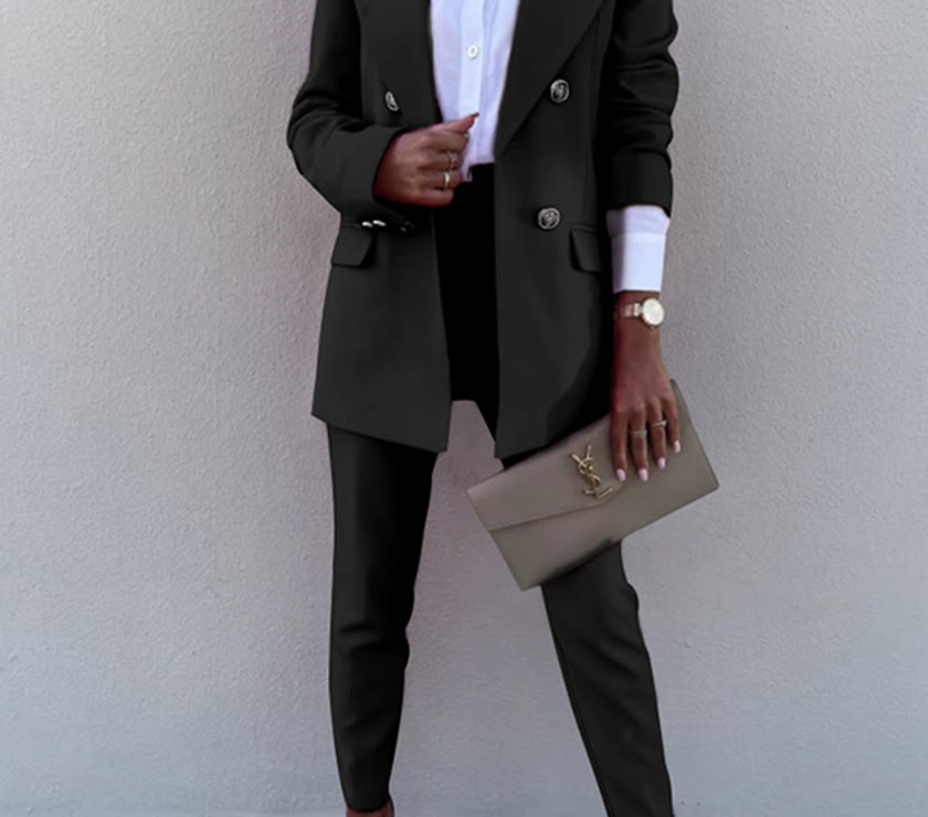 Lapel Collar Long Sleeve Blazer and Pants Set