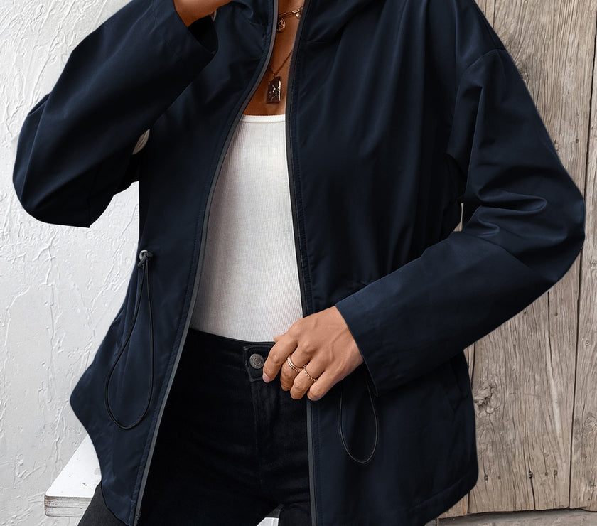 Ivy Lane Drawstring Zip Up Hooded Jacket