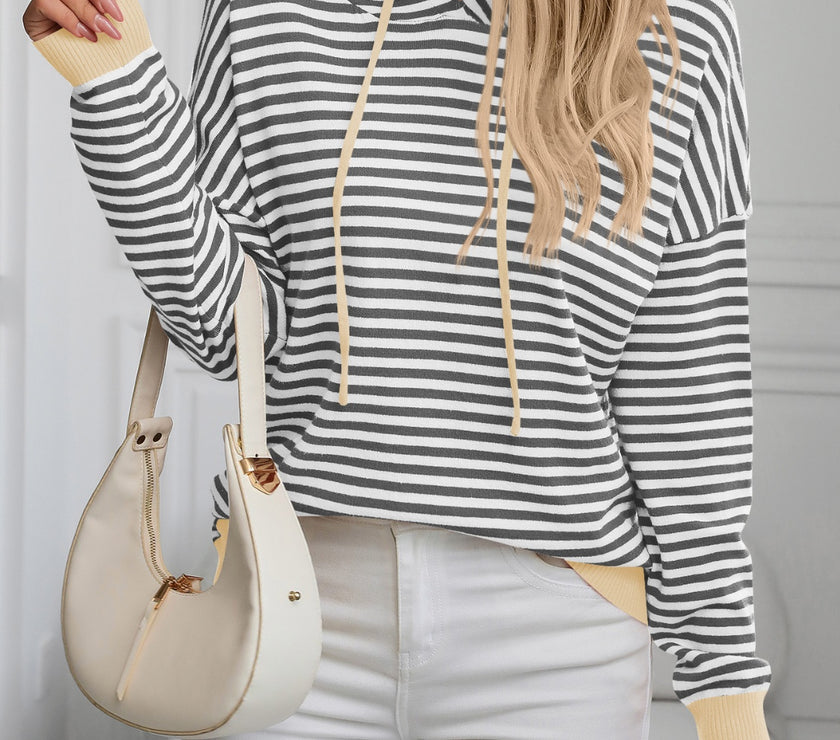 Mandy Striped Long Sleeve Hooded Knit Top