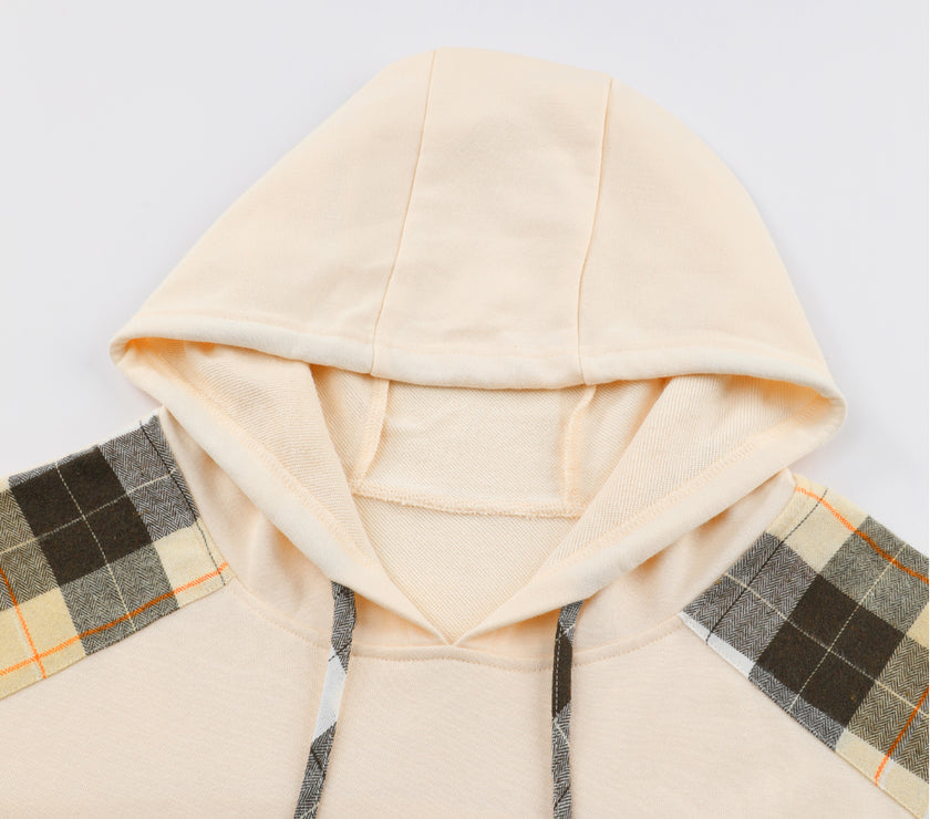 Drawstring Plaid Long Sleeve Hoodie