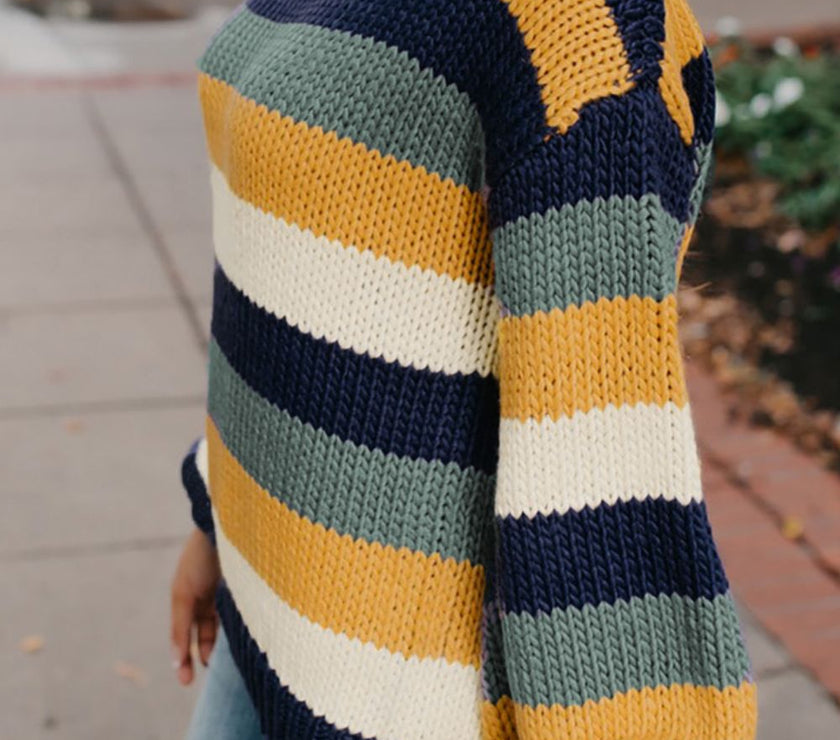 Color Block Round Neck Dropped Shoulder Sweater