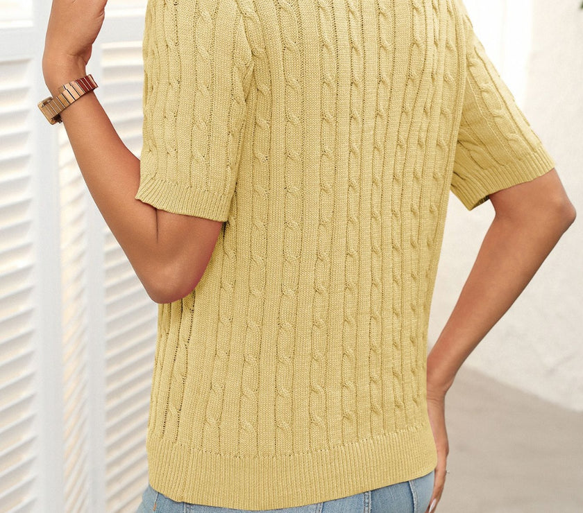 Mandy Cable Knit Johnny Collar Half Sleeve Sweater