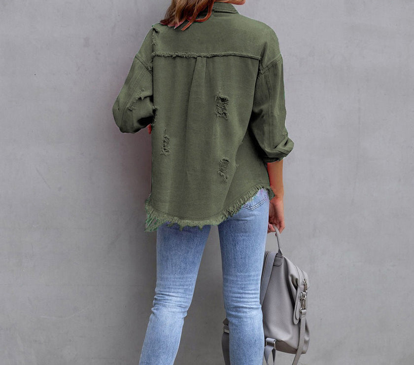 Distressed Drop Shoulder Denim Jacket