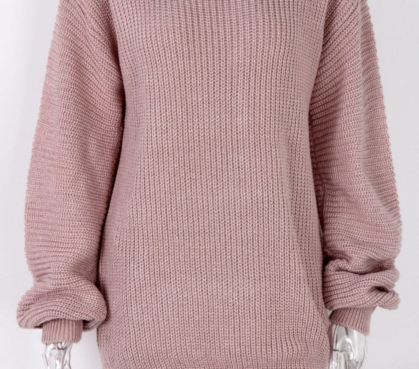 Boat Neck Long Sleeve Mini Sweater Dress