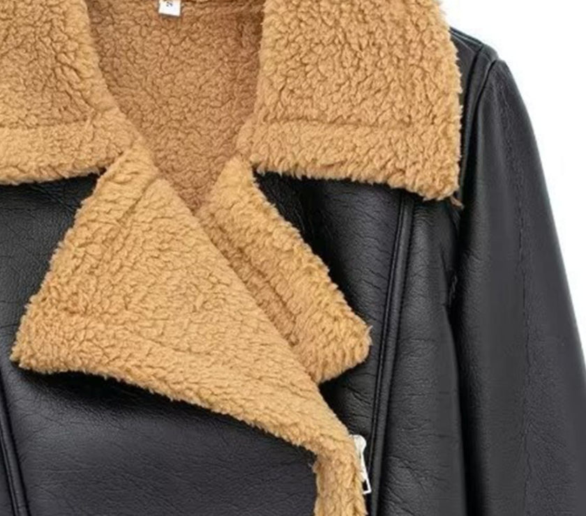 Collared Neck Long Sleeve Plush Cropped Jacket