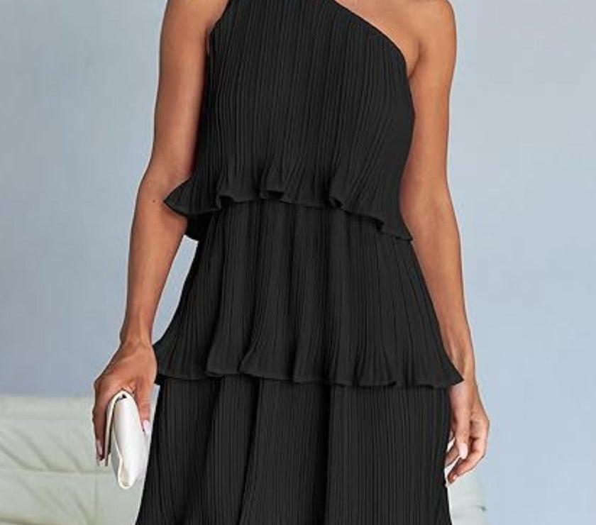 Layered Single Shoulder Mini Dress