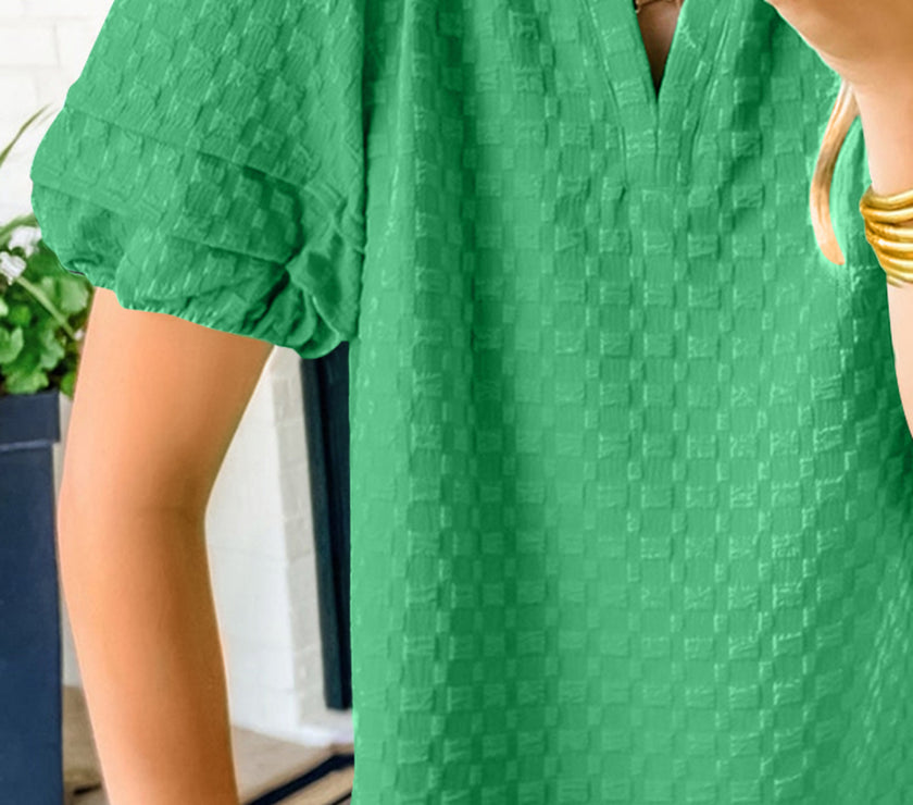 Oh Full Size Frill Notched Puff Sleeve Blouse