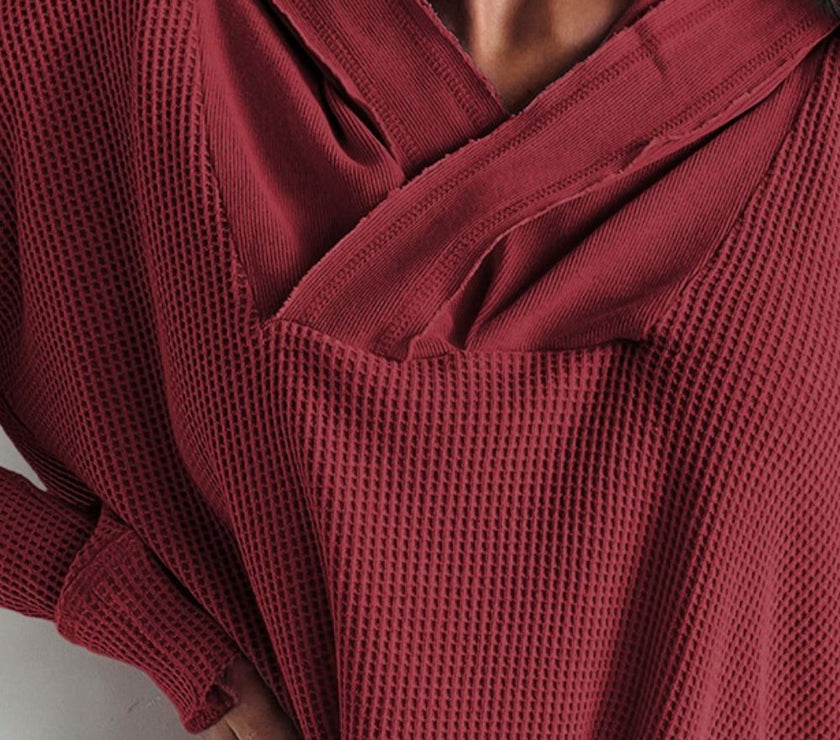 Waffle Knit Long Sleeve Hoodie