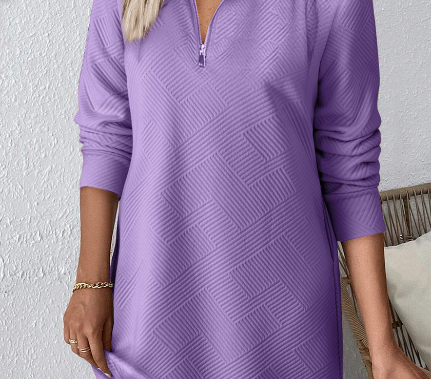 Double Take Textured Quarter Zip Long Sleeve Dress