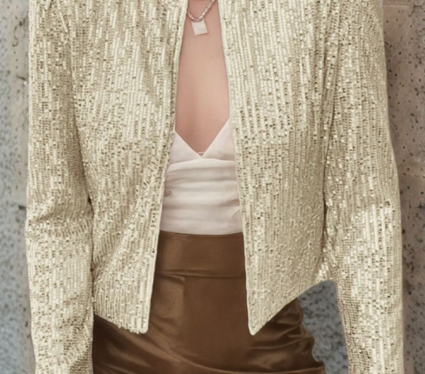 Full Size Sequin Open Front Cropped Jacket