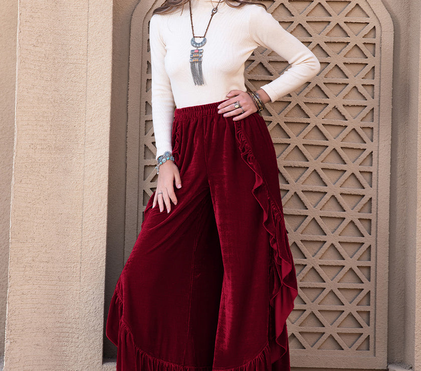 Slit Ruffled Wide Leg Pants