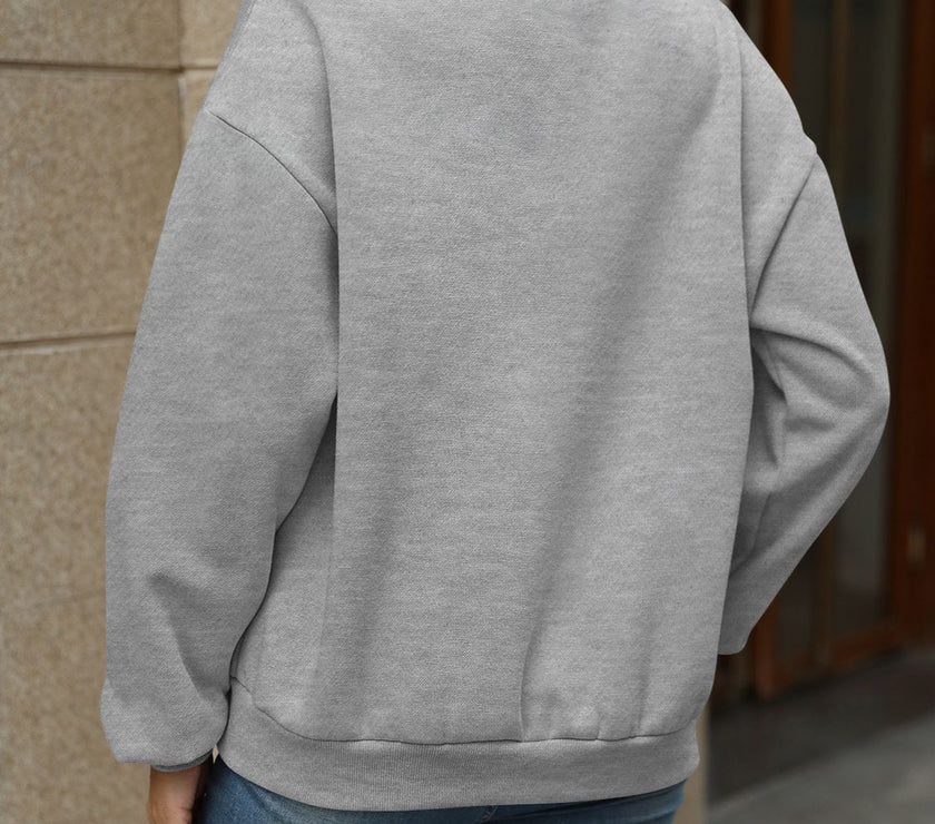 V-Neck Long Sleeve Dropped Shoulder Sweatshirt