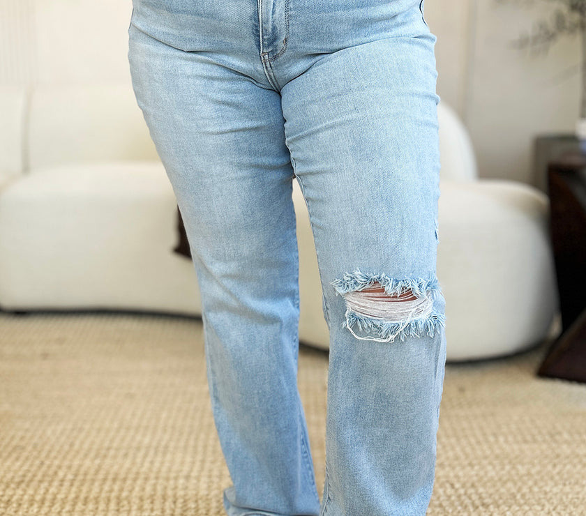Judy Blue Full Size High Waist Distressed Straight Jeans