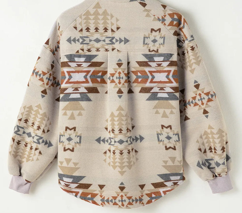 Geometric Collared Neck Long Sleeve Sweatshirt