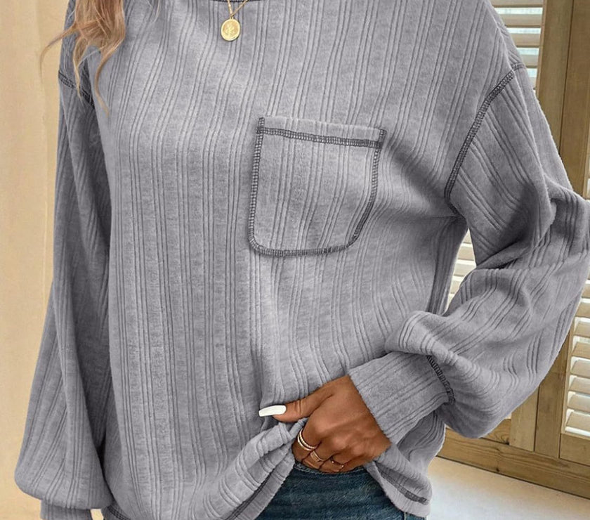 Mandy Contrast Stitching Round Neck Long Sleeve T-Shirt