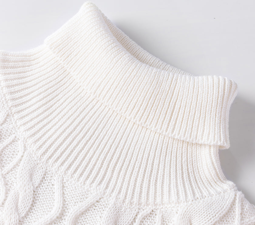 Cable-Knit Turtleneck Cap Sleeve Sweater