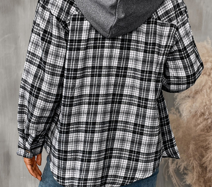 Plaid Long Sleeve Hooded Jacket