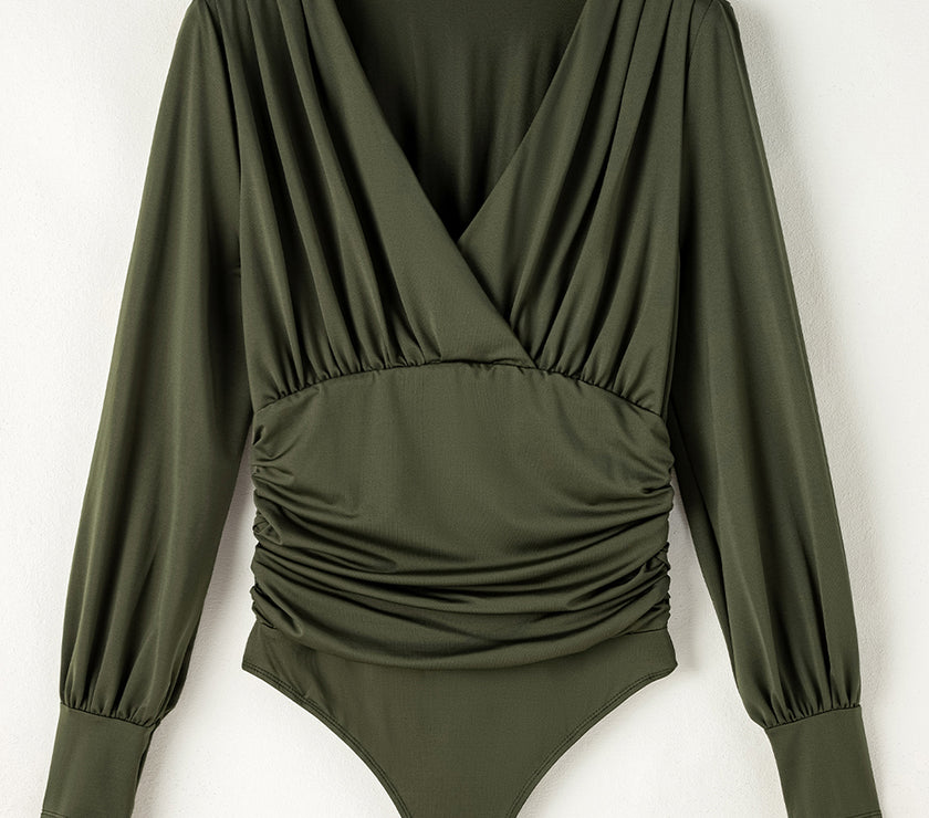Ruched Surplice Long Sleeve Bodysuit