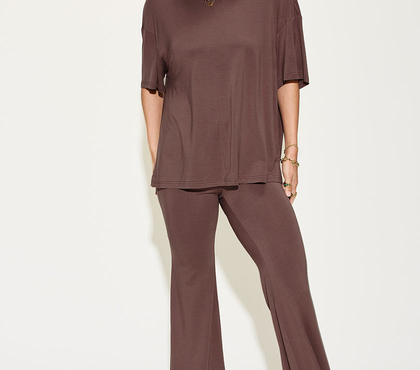 Basic Bae Full Size Bamboo Drop Shoulder T-Shirt and Flare Pants Set