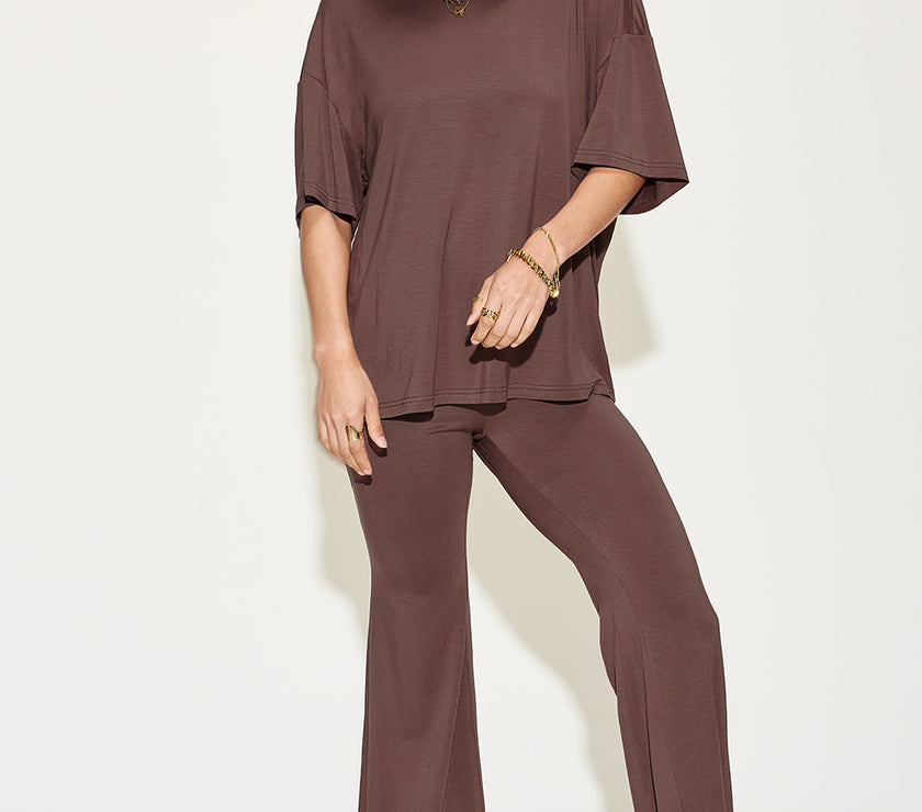 Basic Bae Full Size Bamboo Drop Shoulder T-Shirt and Flare Pants Set