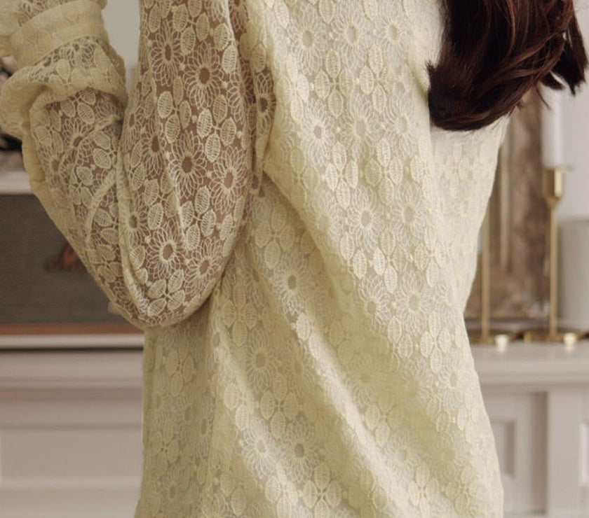 Lace Detail V-Neck Long Sleeve Blouse