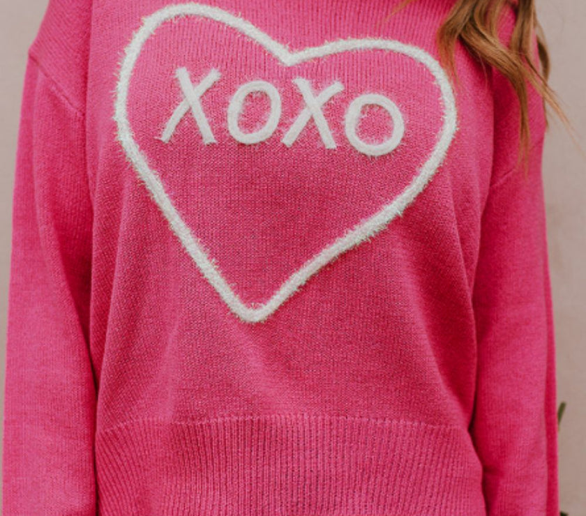 XOXO Round Neck Drop Shoulder Sweater