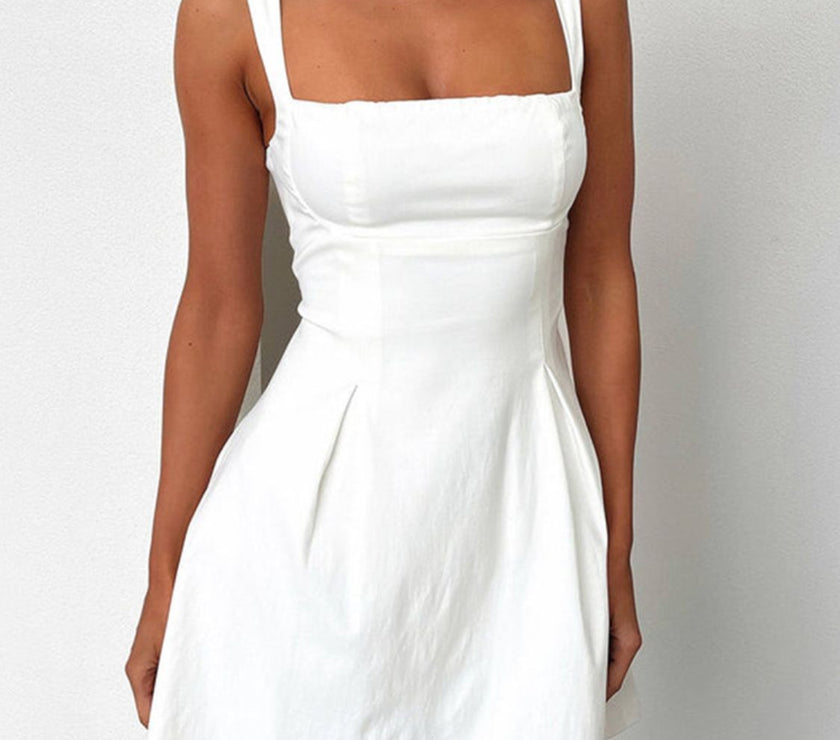 Devine Bow Back Square Neck Mini Dress