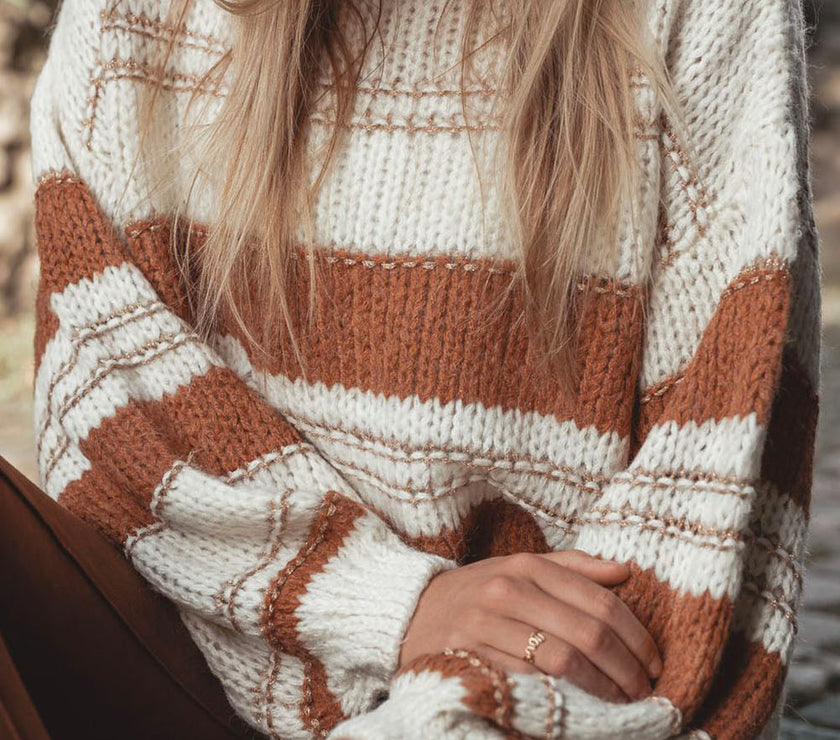 Striped Round Neck Dropped Shoulder Sweater