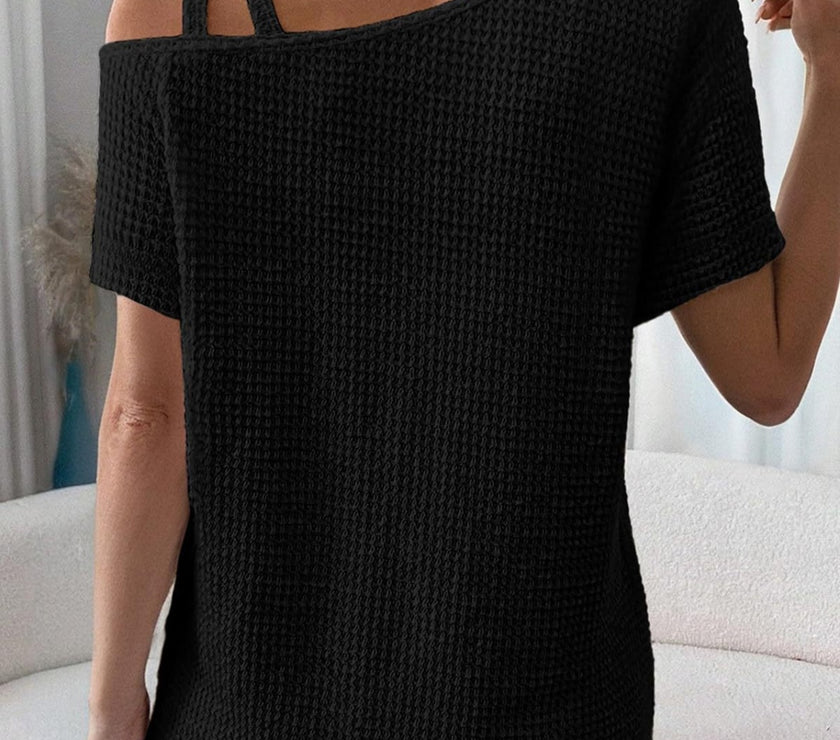 Asymmetrical Neck Short Sleeve T-Shirt