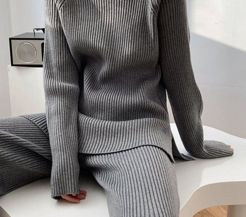 Mock Neck Raglan Sleeve Top and Pants Sweater Set