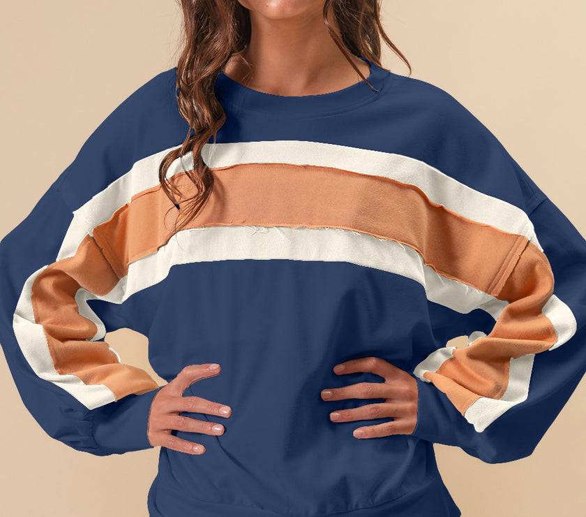 BiBi French Terry Color Block Cut Edge Detail Sweatshirt