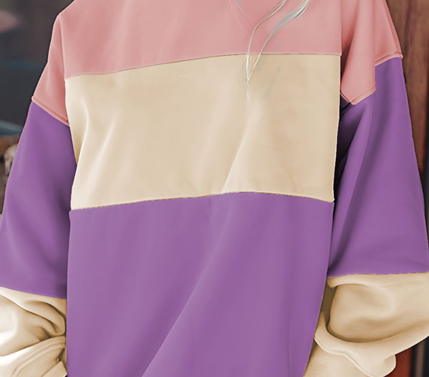 Contrast Round Neck Long Sleeve Sweatshirt