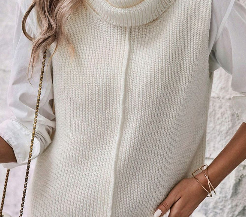 Central Seam Turtleneck Sleeveless Sweater Vest