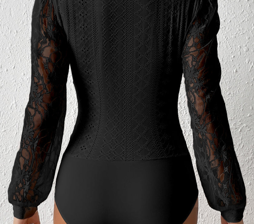 Eyelet Lace Long Sleeve Bodysuit